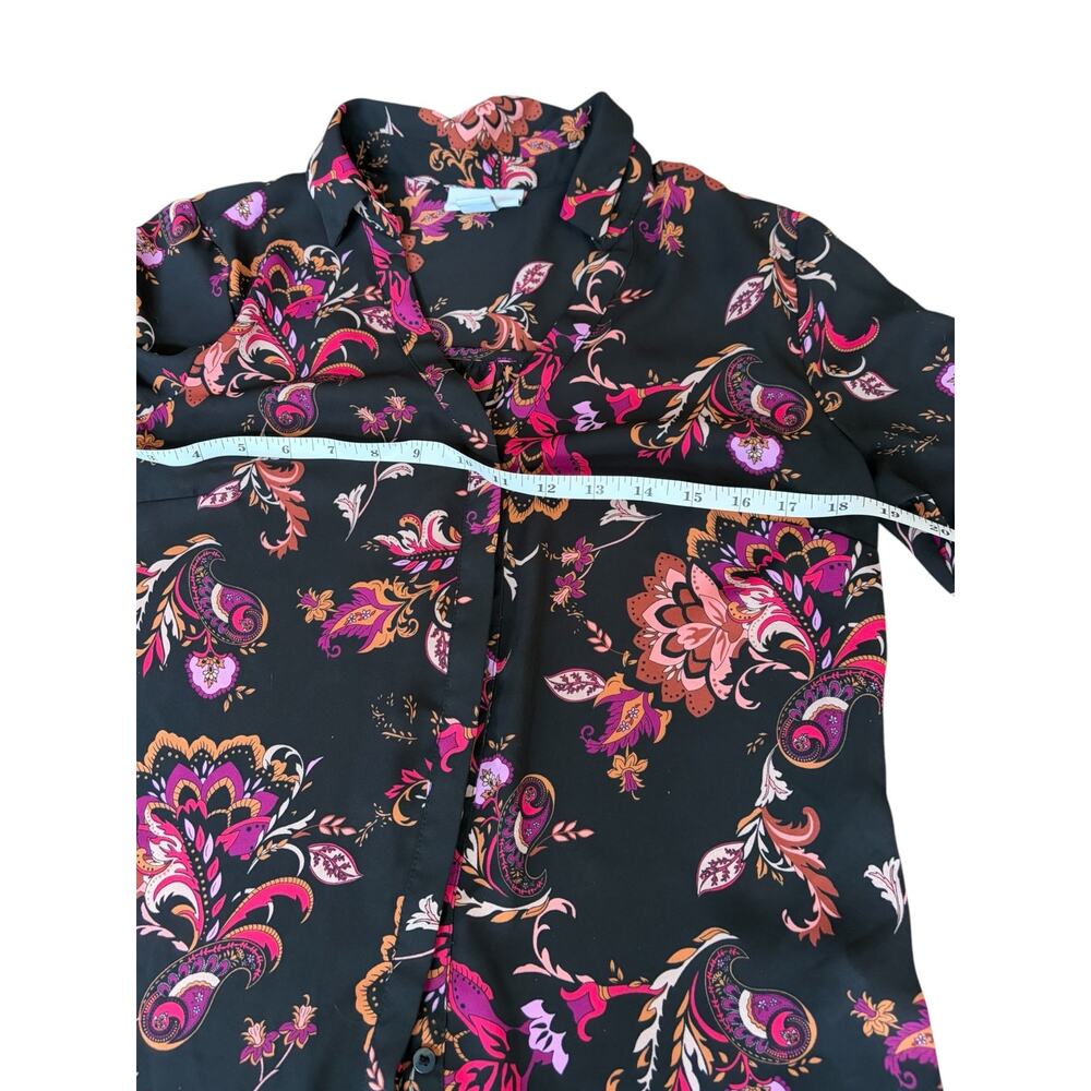 Liz Claiborne Women's Black & Pink Paisley Floral Long Sleeve Blouse, Size XS - Picture 7 of 12